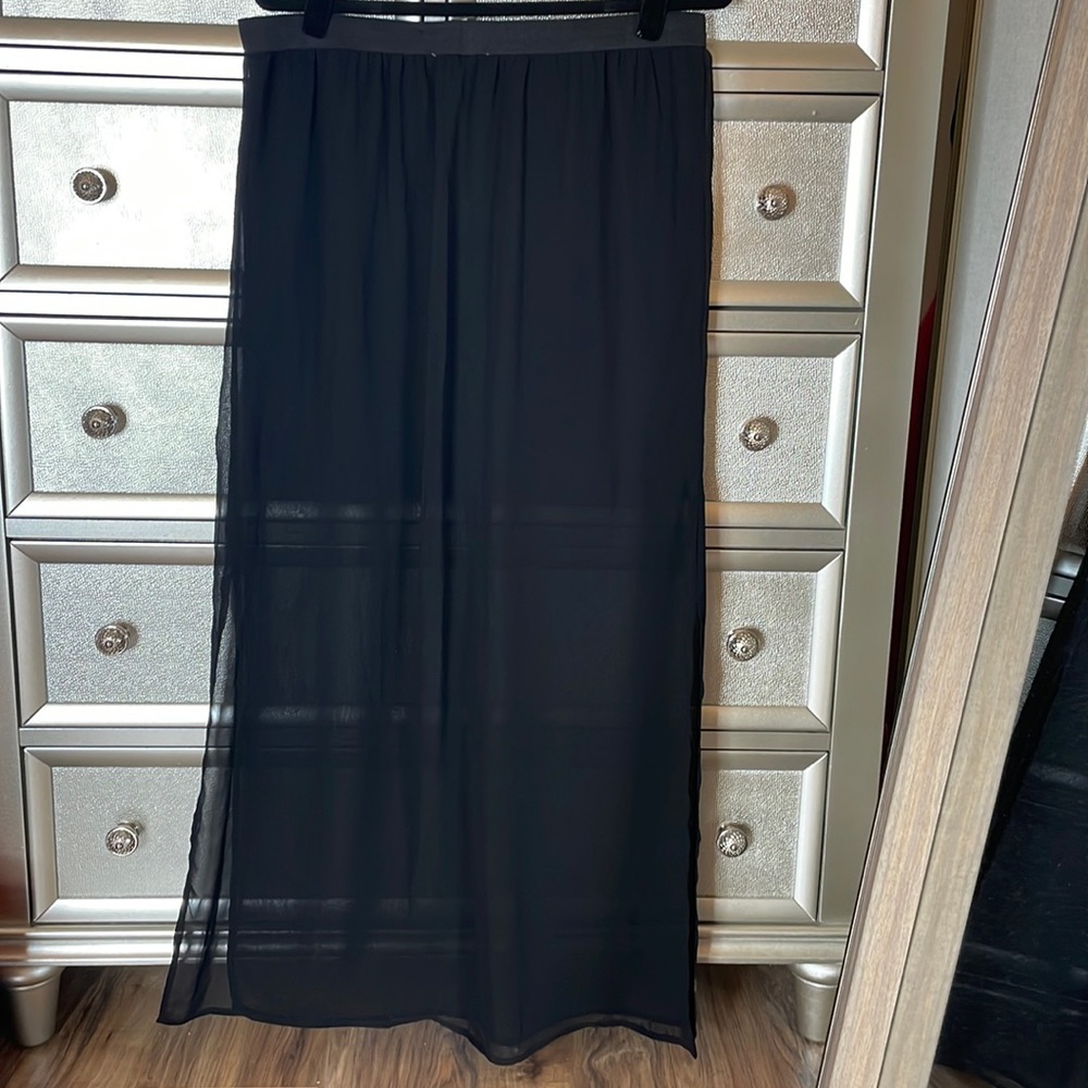 Ankle length black mesh maxi skirt